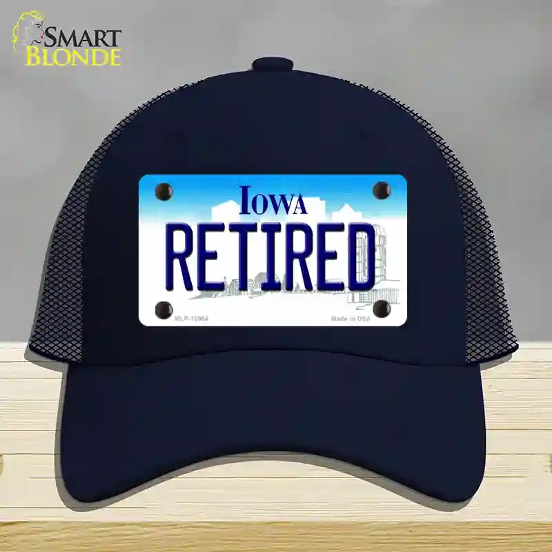HAT16-MLP-10954 Retired Iowa Novelty License Plate Hat, Mesh - Navy