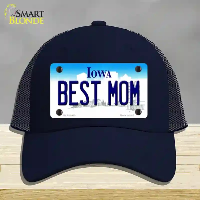 HAT16-MLP-10969 Best Mom Iowa Novelty License Plate Hat, Mesh - Navy