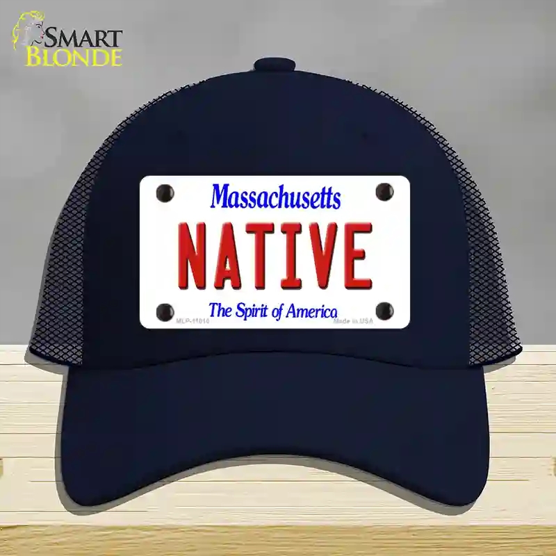 HAT16-MLP-11010 Native Massachusetts Novelty License Plate Hat, Mesh - Navy