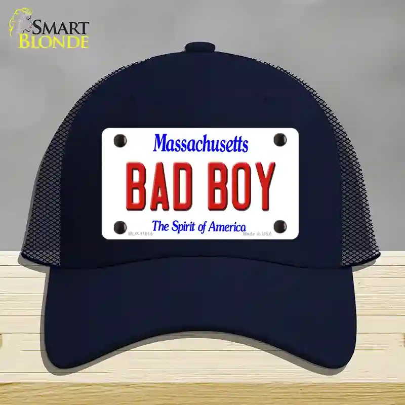HAT16-MLP-11015 Bad Boy Massachusetts Novelty License Plate Hat, Mesh - Navy