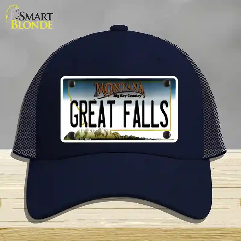 HAT16-MLP-11094 Great Falls Montana State Novelty License Plate Hat, Mesh - Navy