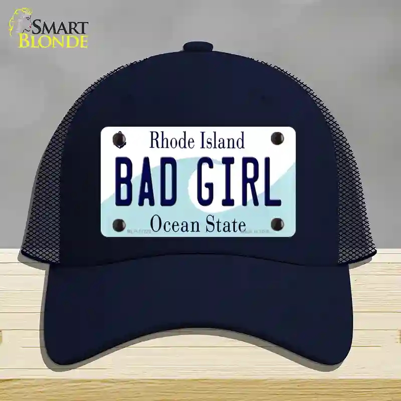 HAT16-MLP-11220 Bad Girl Rhode Island State Novelty License Plate Hat, Mesh - Navy