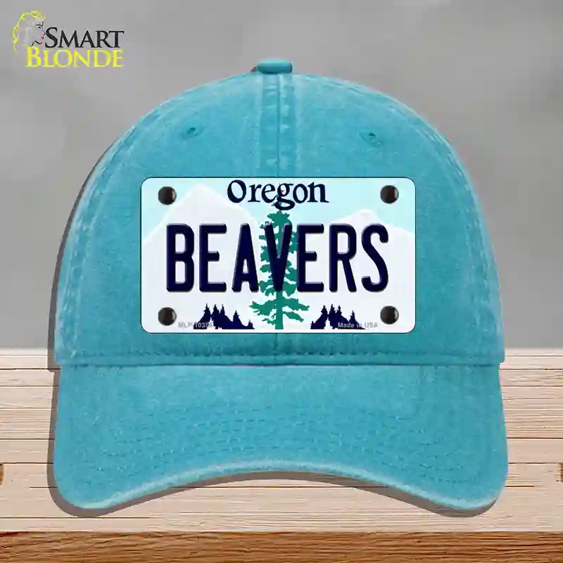 HAT10-MLP-10356 Beavers Oregon Novelty License Plate Hat, Unconstructed Cotton - Lake Blue