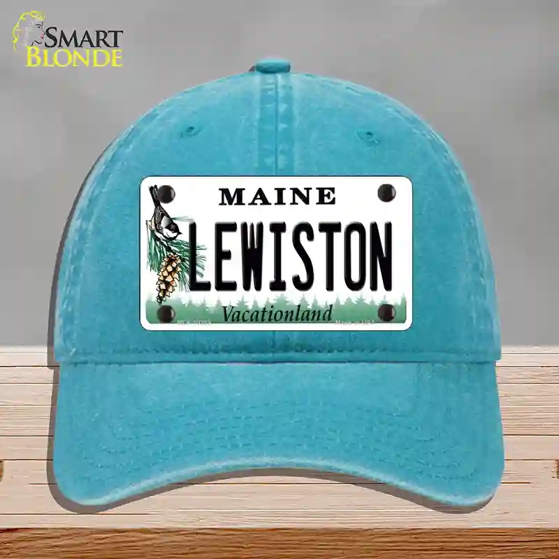 HAT10-MLP-10389 Lewiston Maine Novelty License Plate Hat, Unconstructed Cotton - Lake Blue