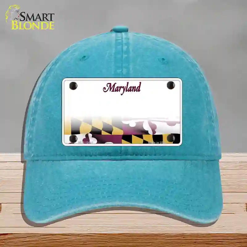 HAT10-MLP-10460 Maryland State Blank Novelty License Plate Hat, Unconstructed Cotton - Lake Blue