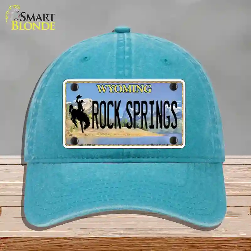 HAT10-MLP-10523 Rock Springs Wyoming Novelty License Plate Hat, Unconstructed Cotton - Lake Blue