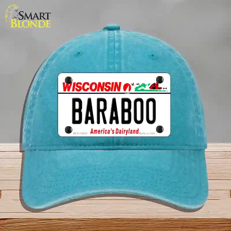 HAT10-MLP-10623 Baraboo Wisconsin Novelty License Plate Hat, Unconstructed Cotton - Lake Blue