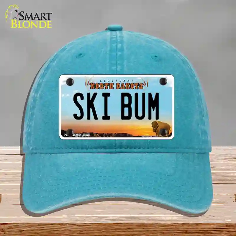 HAT10-MLP-10737 Ski Bum North Dakota Novelty License Plate Hat, Unconstructed Cotton - Lake Blue