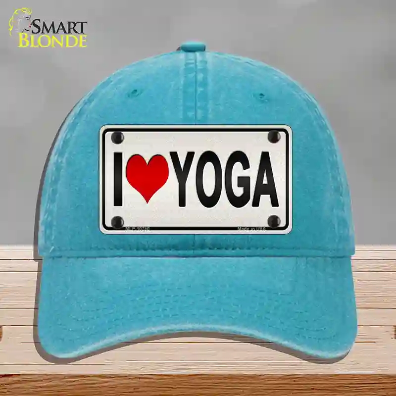 HAT10-MLP-10750 I Love Yoga Silver Novelty License Plate Hat, Unconstructed Cotton - Lake Blue