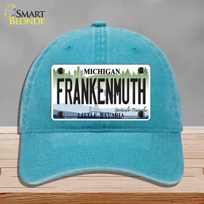 HAT10-MLP-11029 Frankenmuth Michigan Novelty License Plate Hat, Unconstructed Cotton - Lake Blue