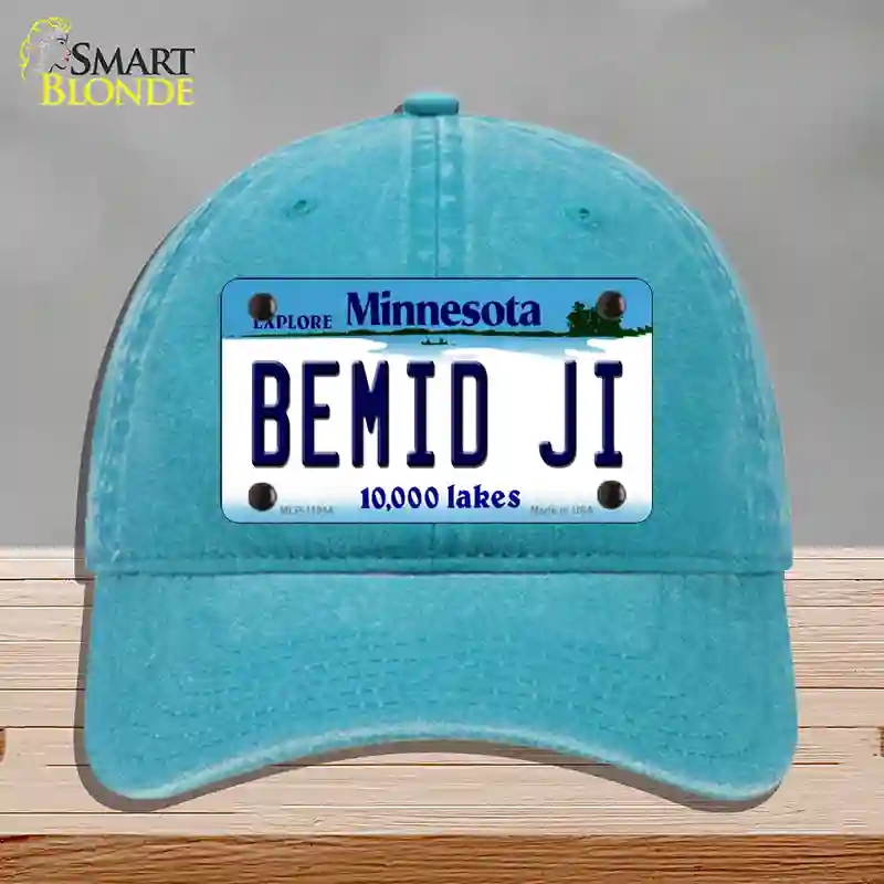 HAT10-MLP-11044 Bemid Ji Minnesota State Novelty License Plate Hat, Unconstructed Cotton - Lake Blue