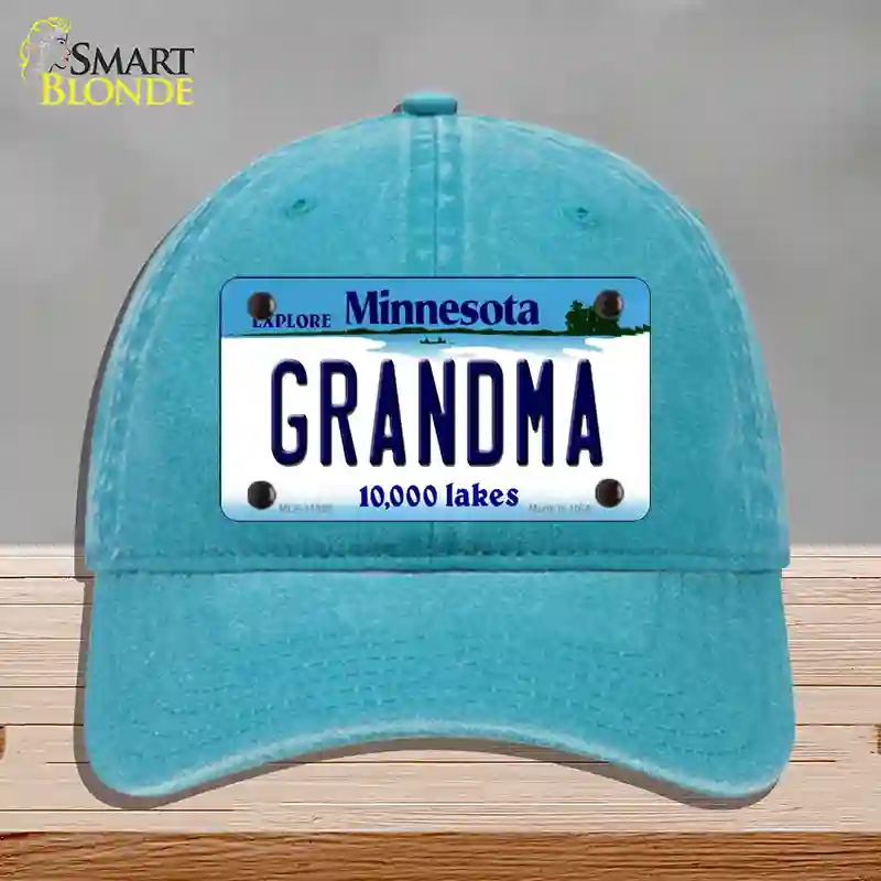 HAT10-MLP-11058 Grandma Minnesota State Novelty License Plate Hat, Unconstructed Cotton - Lake Blue