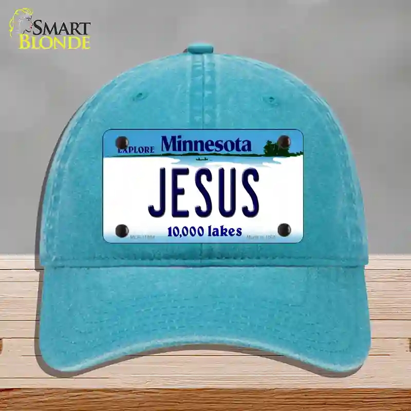 HAT10-MLP-11064 Jesus Minnesota State Novelty License Plate Hat, Unconstructed Cotton - Lake Blue