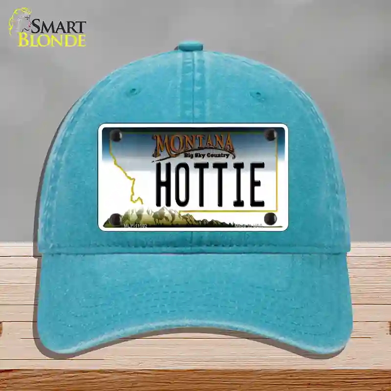 HAT10-MLP-11102 Hottie Montana State Novelty License Plate Hat, Unconstructed Cotton - Lake Blue