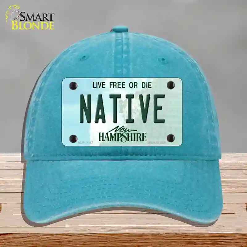HAT10-MLP-11167 Native   Hampshire State Novelty License Plate Hat, Unconstructed Cotton - Lake Blue