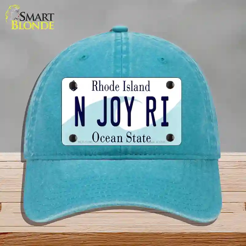HAT10-MLP-11181 N Joy RI Rhode Island State Novelty License Plate Hat, Unconstructed Cotton - Lake Blue