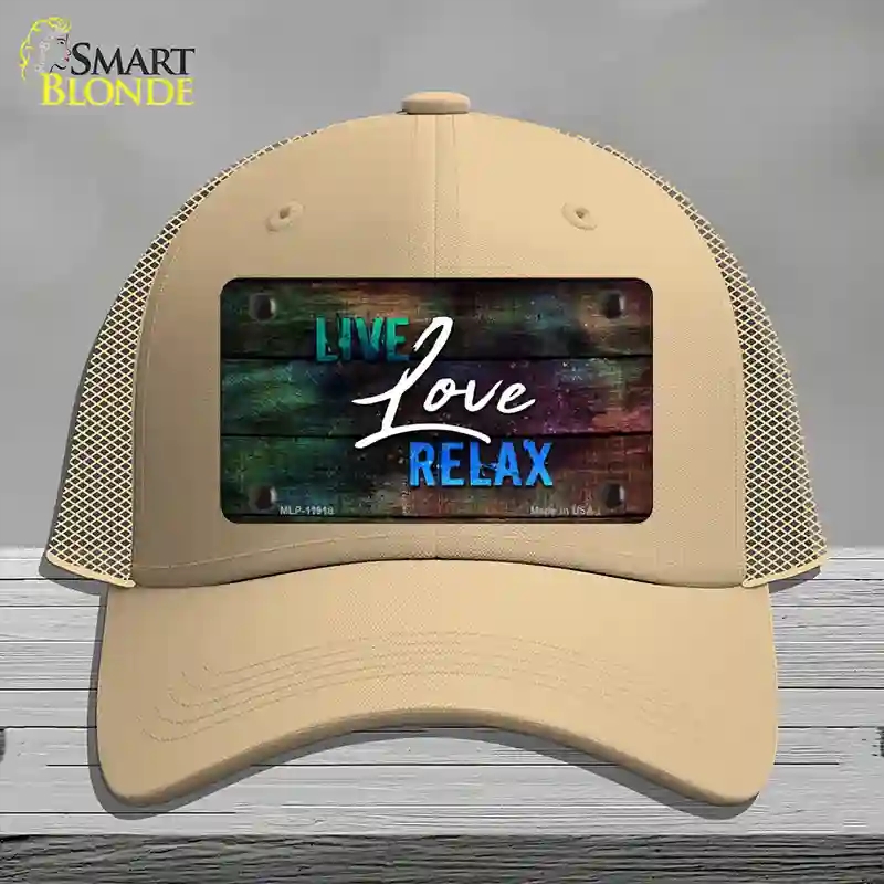 HAT15-MLP-11918 Live Love Relax Novelty License Plate Hat, Mesh - Khaki