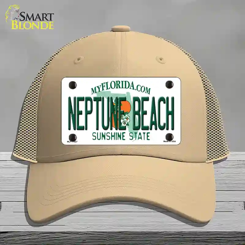 HAT15-MLP-11927 Florida Neptune Beach Novelty License Plate Hat, Mesh - Khaki