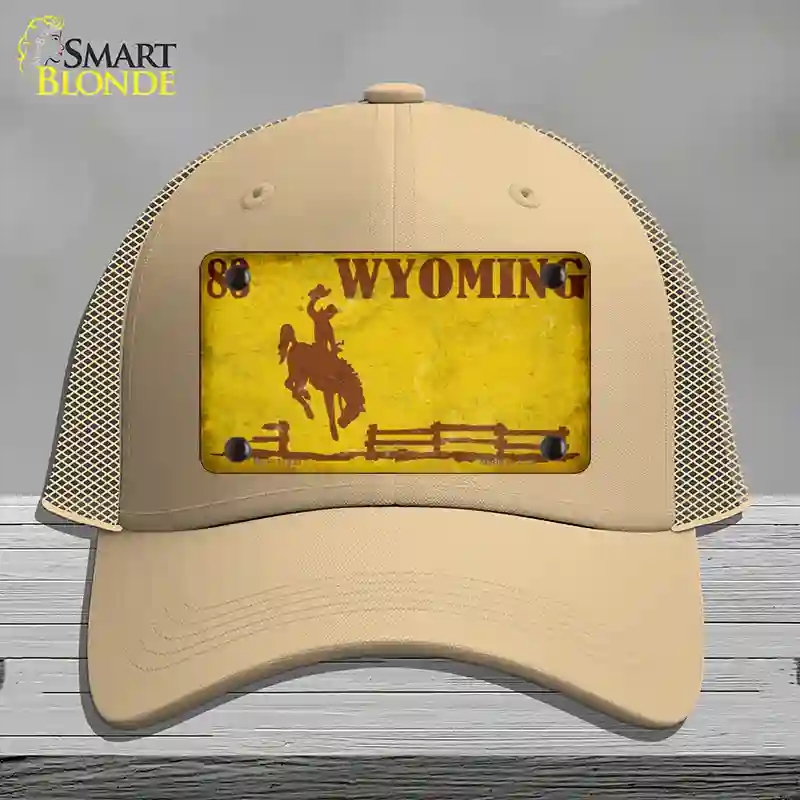 HAT15-MLP-11933 Wyoming Yellow Rusty Novelty License Plate Hat, Mesh - Khaki
