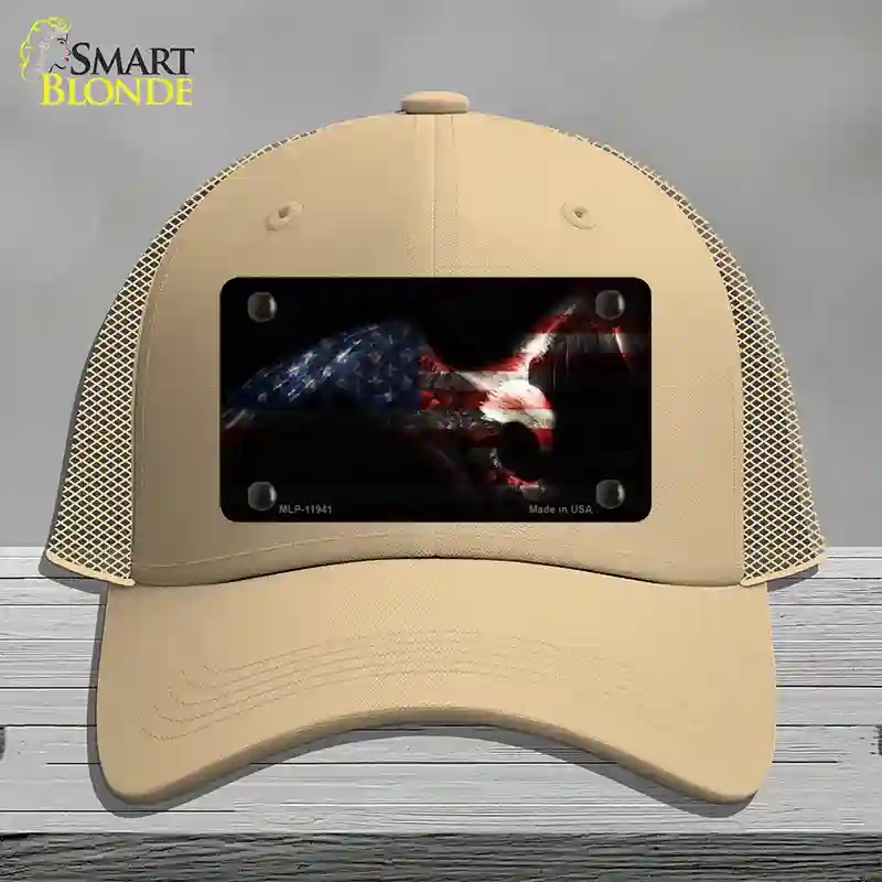 HAT15-MLP-11941 Eagle American Flag Novelty License Plate Hat, Mesh - Khaki