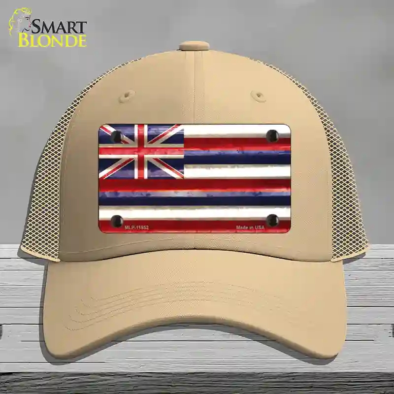 HAT15-MLP-11952 Hawaii Corrugated Flag Novelty License Plate Hat, Mesh - Khaki