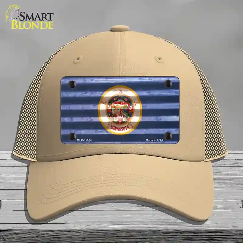 HAT15-MLP-11964 Minnesota Corrugated Flag Novelty License Plate Hat, Mesh - Khaki