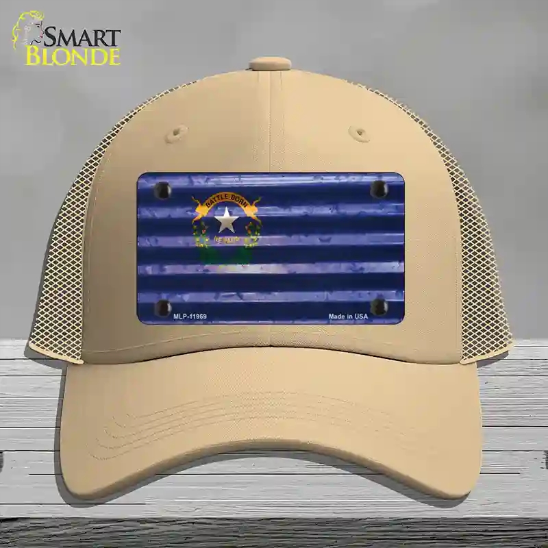 HAT15-MLP-11969 Nevada Corrugated Flag Novelty License Plate Hat, Mesh - Khaki