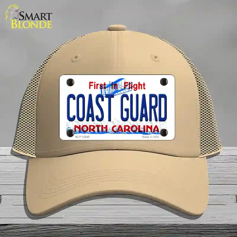 HAT15-MLP-12095 Coast Guard North Carolina State Novelty License Plate Hat, Mesh - Khaki