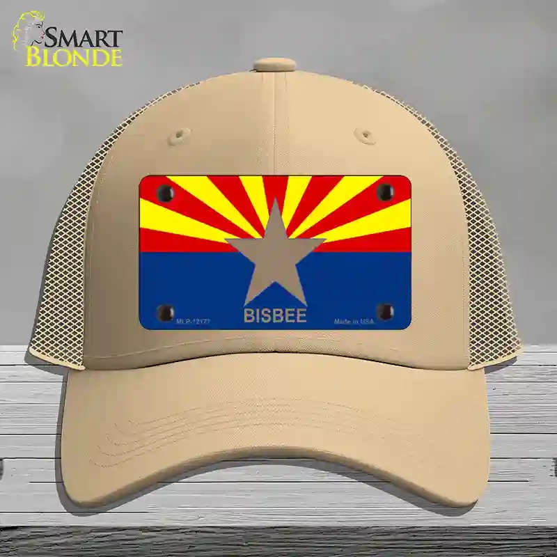 HAT15-MLP-12177 Bisbee Arizona Flag Novelty License Plate Hat, Mesh - Khaki