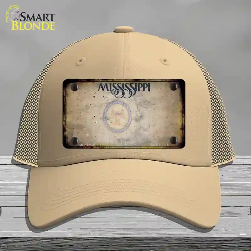 HAT15-MLP-12183 Mississippi Great Seal Rusty Blank Novelty License Plate Hat, Mesh - Khaki