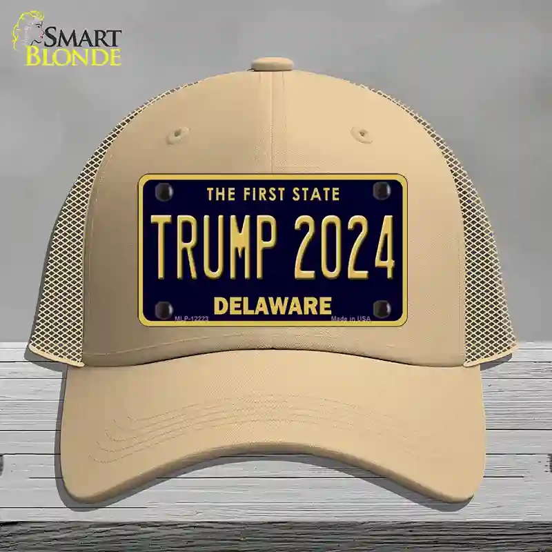 HAT15-MLP-12223 Trump 2024 Delaware Novelty License Plate Hat, Mesh - Khaki