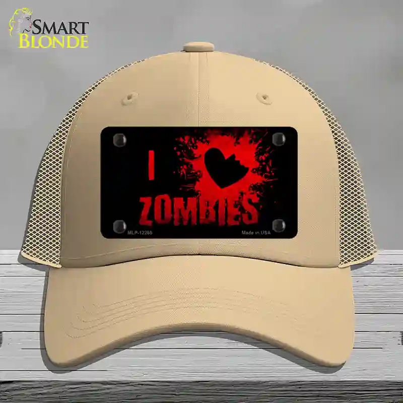 HAT15-MLP-12265 I Love Zombies Novelty License Plate Hat, Mesh - Khaki