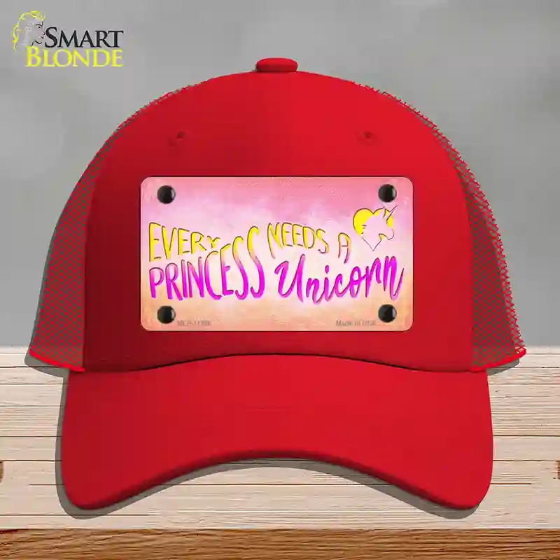 HAT17-MLP-11886 Princess & Unicorn Novelty License Plate Hat, Mesh - Red