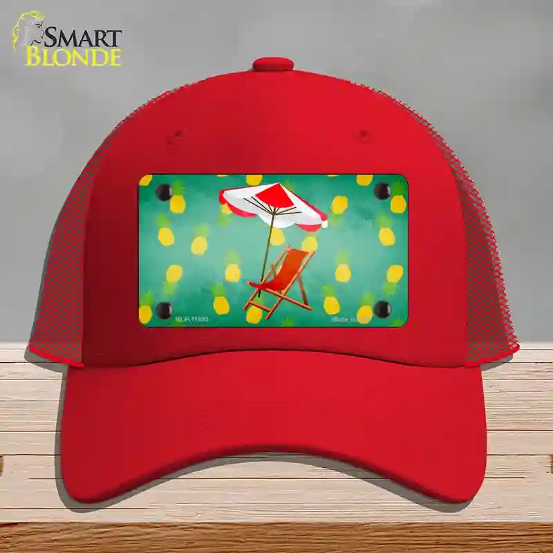 HAT17-MLP-11893 Chair & Umbrella Novelty License Plate Hat, Mesh - Red