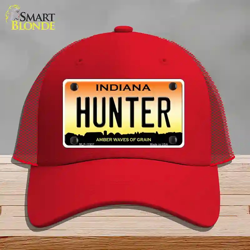 HAT17-MLP-11937 Hunter Indiana Novelty License Plate Hat, Mesh - Red