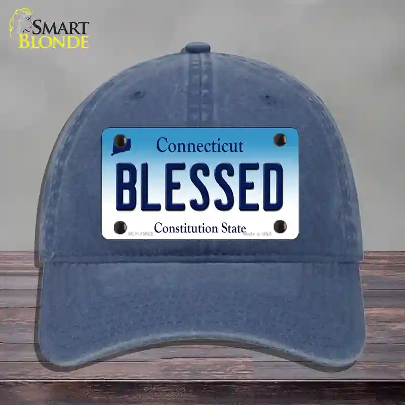 HAT11-MLP-10922 Blessed Connecticut Novelty License Plate Hat, Unconstructed Cotton - Navy