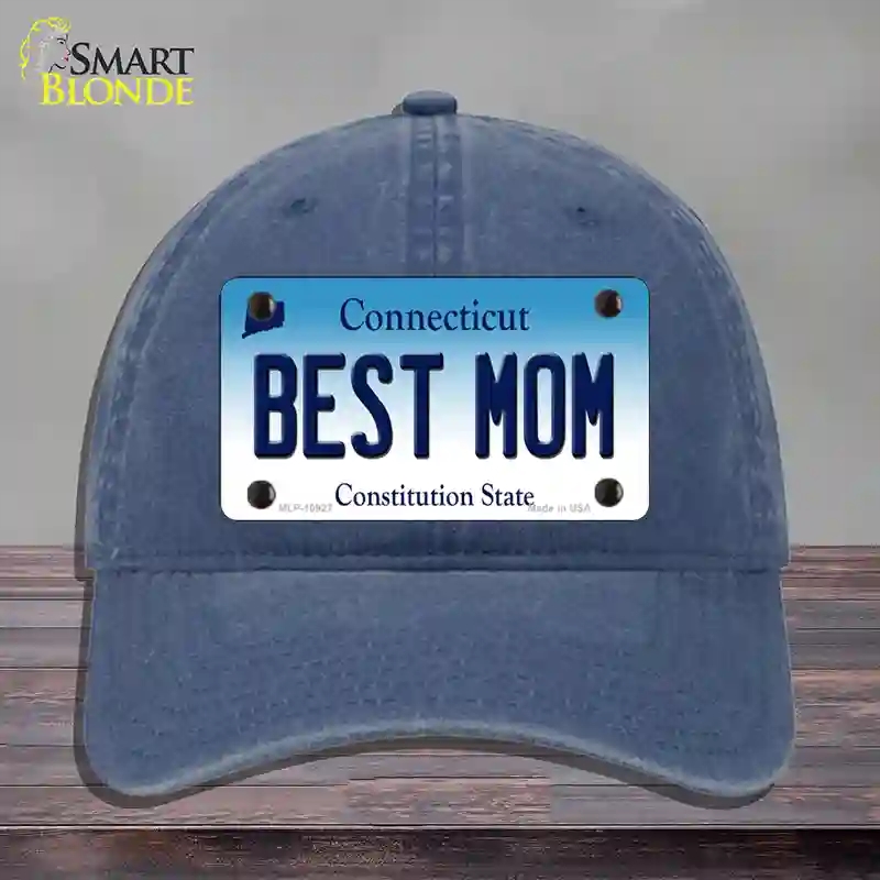 HAT11-MLP-10927 Best Mom Connecticut Novelty License Plate Hat, Unconstructed Cotton - Navy