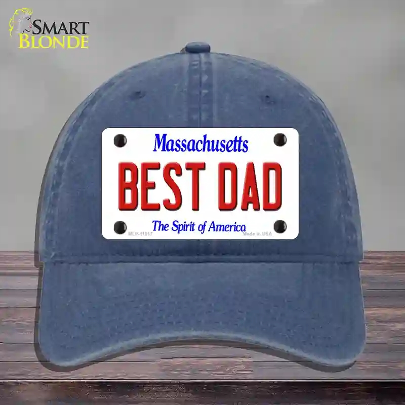 HAT11-MLP-11017 Best Dad Massachusetts Novelty License Plate Hat, Unconstructed Cotton - Navy