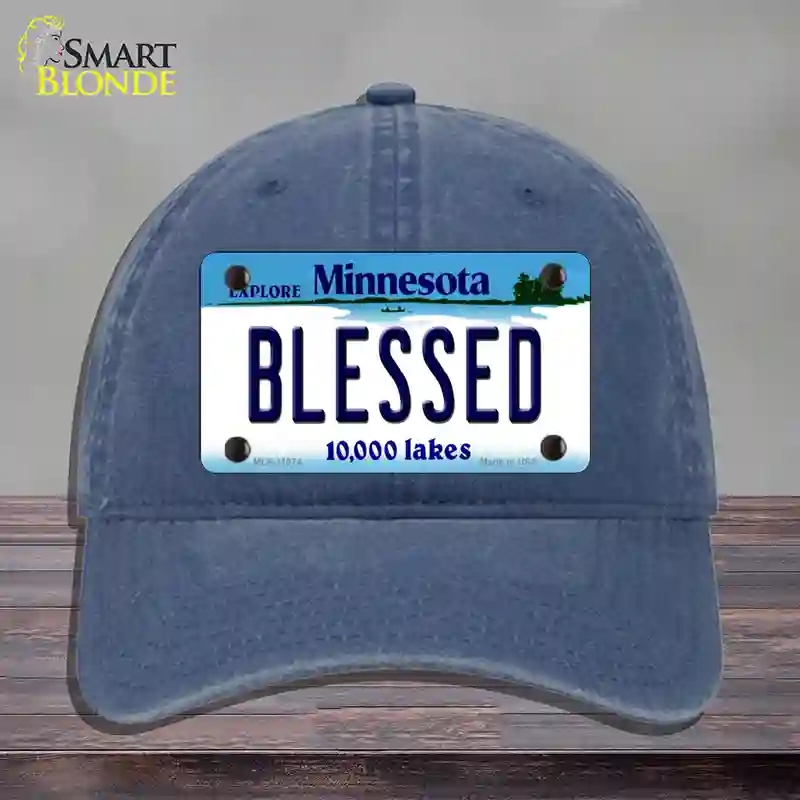 HAT11-MLP-11074 Blessed Minnesota State Novelty License Plate Hat, Unconstructed Cotton - Navy