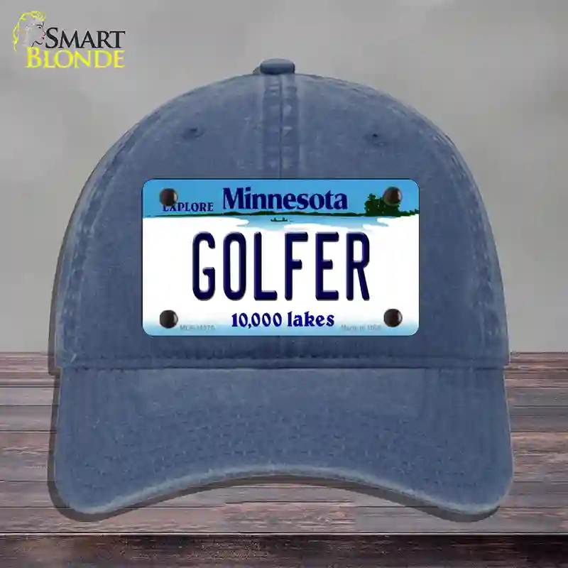 HAT11-MLP-11075 Golfer Minnesota State Novelty License Plate Hat, Unconstructed Cotton - Navy