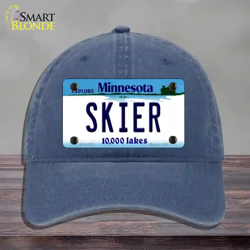 HAT11-MLP-11082 Skier Minnesota State Novelty License Plate Hat, Unconstructed Cotton - Navy