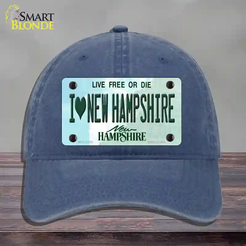 HAT11-MLP-11132 I Love   Hampshire State Novelty License Plate Hat, Unconstructed Cotton - Navy