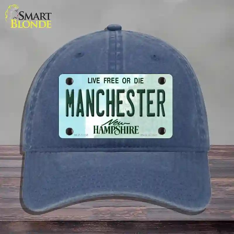 HAT11-MLP-11135 Manchester   Hampshire State Novelty License Plate Hat, Unconstructed Cotton - Navy