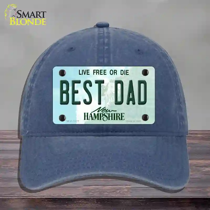 HAT11-MLP-11177 Best Dad   Hampshire State Novelty License Plate Hat, Unconstructed Cotton - Navy
