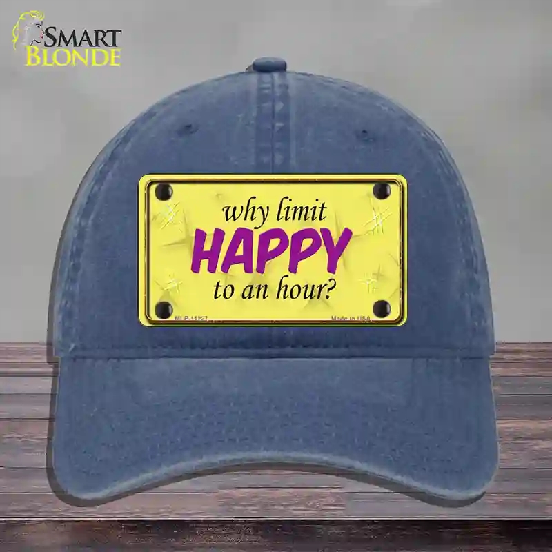 HAT11-MLP-11227 Why Limit Happy to An Hour Novelty License Plate Hat, Unconstructed Cotton - Navy