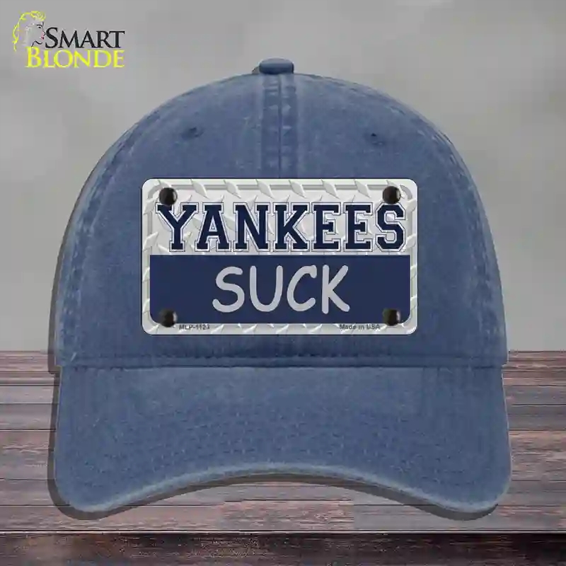 HAT11-MLP-1123 Yankees Suck Novelty License Plate Hat, Unconstructed Cotton - Navy