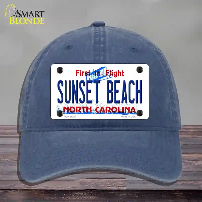 HAT11-MLP-11247 Sunset Beach North Carolina State Novelty License Plate Hat, Unconstructed Cotton - Navy