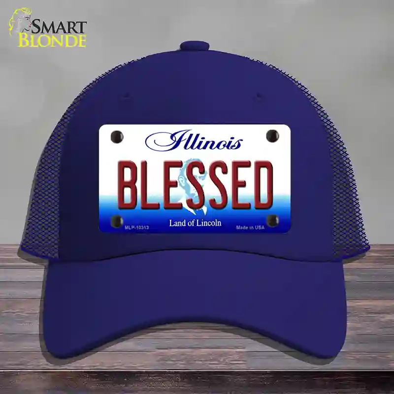 HAT18-MLP-10313 Blessed Illinois Novelty License Plate Hat, Mesh - Royal Blue