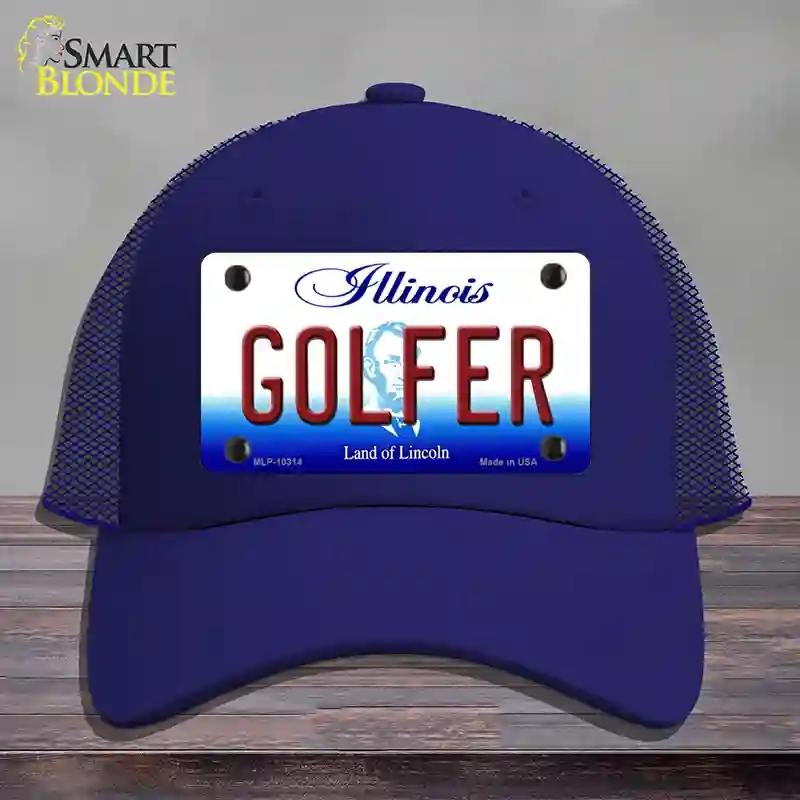 HAT18-MLP-10314 Golfer Illinois Novelty License Plate Hat, Mesh - Royal Blue