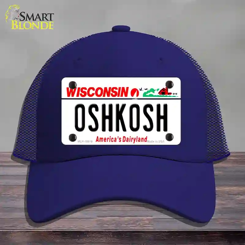 HAT18-MLP-10619 Oshkosh Wisconsin Novelty License Plate Hat, Mesh - Royal Blue